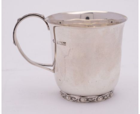 An Elizabeth II silver mug, maker Adie Brothers Ltd, Birmingham, 1956: of plain cylindrical outline, the loop handle with Cel