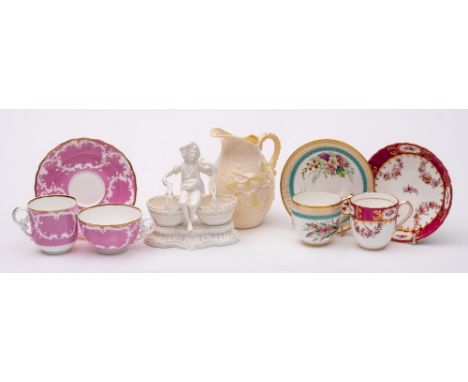 A mixed lot: including a Copeland &amp; Garrett Felspar porcelain trio in pink and white, printed marks, circa 1840; a Royal 