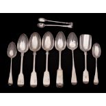 Two George II silver teaspoons, maker Thomas Wynne, marks worn circa 1760: initialled,