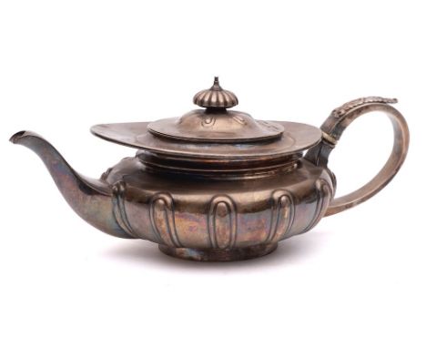 A George IV silver teapot, maker J E Terrey &amp; Co, London, 1820: of squat circular form,  with shallow domed hinged lid wi