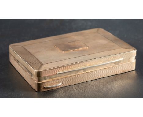 A Victorian 9ct gold box with engine-turned decoration,: with makers marks for Smith & Bartlam and hallmarks for Birmingham, 