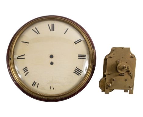 A Georgian wooden-dialled wall clock: the eight-day duration, single-fusee movement having an anchor escapement, with the twe