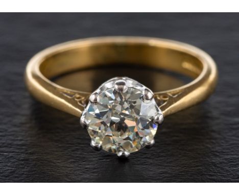 An 18ct gold, old-cut diamond, single stone ring,: estimated diamond weight ca. 1.60cts, J-K colour, VVS2-VS1 clarity, with h