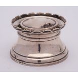 A George V silver inkwell, unknown maker, Birmingham, 1928: of circular outline,