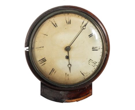 A small Victorian English mahogany drop-dial wall clock: the eight day, single-fusee movement having an anchor escapement, th