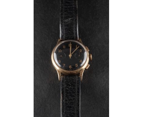A 9ct gold gentleman's chronometer wristwatch: unsigned, the black dial with gilt Arabic numerals, gold hands and subsidiary 