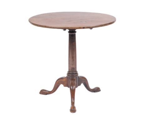 A George II mahogany tripod table, mid 18th century,: the hinged circular top on a Doric columnar shaft, to three splayed cab