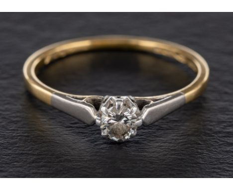 A round, brilliant-cut diamond single-stone ring,: estimated diamond weight ca. 0.25cts, H-I colour, SI1-2 clarity, length of