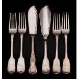 A set of four William IV silver Fiddle pattern dessert forks, maker Benjamin Stephens.