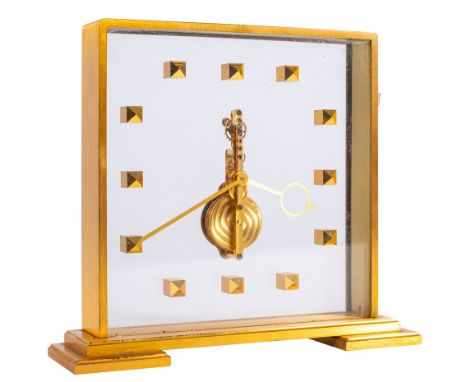 Jaeger-LeCoultre a skeletonised mantel clock: the eight-day duration in-line skeletonised jewelled movement having a lever es