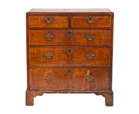 A George II walnut and crossbanded chest of drawers, mid 18th century,: the caddy top with ovolo moulded front and side edges