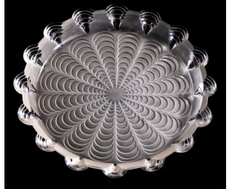 A Lalique shallow dish 'Rosheim': the clear and frosted body of notched circular form the exterior moulded with radiating ell