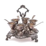 A Victorian electro-plated egg cruet: monogrammed,