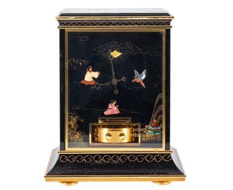 Jaeger-LeCoultre, a rare lacquered chinoiserie Atmos clock: the movement numbered 671468, the base stamped Jaeger-LeCoultre 2