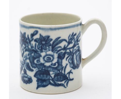 Three First Period Worcester porcelain mugs: comprising one printed with La Peche and verso La Promenade Chinoise, [crack to 