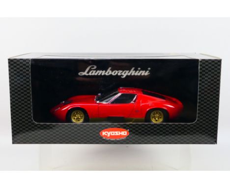 Kyosho - A boxed Kyosho #08313R 1:18 scale Lamborghini Miura P400SV. The model in red appears to be in Mint condition, housed