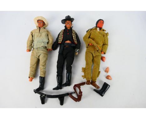 Marx Toys - Lone ranger - A set of 3 unboxed Long Ranger 10" action figures (1973) comprising Gabriel, Tonto and Louis. All i