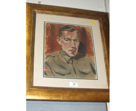 R. E. BIRD (XX-XXI). World War II portrait of a soldier, named and titled verso, mixed media, framed and glazed, 31.5 x 26 cm