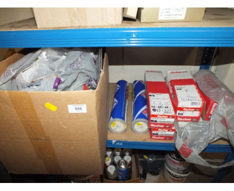 A QUANTITY OF WELDING RODS, FISCHER SCREWS, TOOLS, PARTS ETC