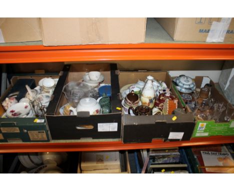 FOUR TRAYS OF CERAMICS AND GLASS TO INCLUDE DOULTON, WORCESTER ETC