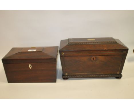 A VINTAGE MAHOGANY TEA CADDY TOGETHER WITH ANOTHER A/F 