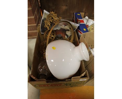 A VICTORIAN STYLE CEILING HANGING OIL LAMP WITH GLASS SHADE  