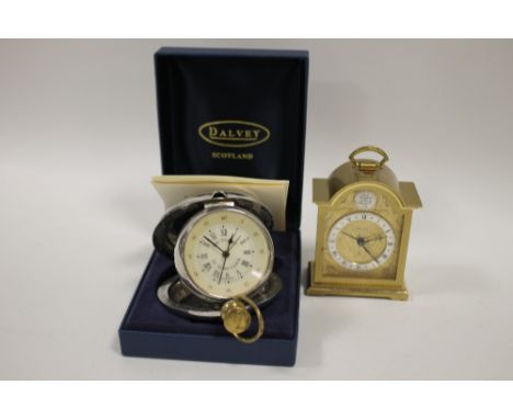 A TEMPUS FUGIT MINIATURE MANTLE CLOCK TOGETHER WITH A DALVEY ST ELMO CLOCK