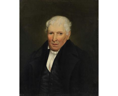   Onbekend, onges. 19e eeuw  portret van man, doek 65 x 54 cm. -gedoubleerd-        Unknown, unsigned 19th century, portrait 