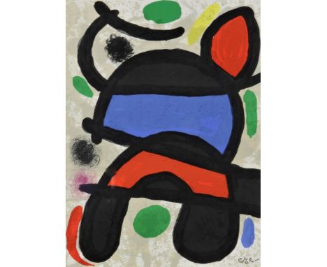   MIRO, JOAN, ges. in de druk, naar ontwerp van,  abstract, litho 38 x 28 cm.        Miro, Joan, signed in print, abstract, l