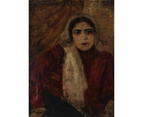   NIKONOV, NIKOLAI (1889-1975), ges. en gedat. '32 r.o., portret van meisje met hoofddoek, doek 71 x 53 cm.        NIKONOV, N