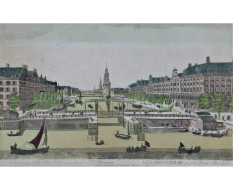   Gezicht op Amsterdam, optica-prent 24 x 38 cm.        A view of Amsterdam from the old rampart, optica-print 24 x 38  cm.  