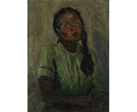   ZADENVARK, ABRAM (1895-????), portret van meisje, paneel 70 x 52 cm.        ZADENVARK, ABRAM (1895-????), portrait of girl,