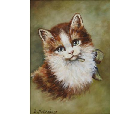   NOTENBOOM, BERT, ges. l.o.,  portret van kat, paneel 24 x 18 cm.        NOTENBOOM, BERT, signed l.l., portrait of cat, oil 