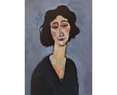   GUILLAUME, BERNARD, ges. r., portret van jongedame, (naar Modigliani), gouache 67 x 47 cm.        Bernard, Guillaume, signe