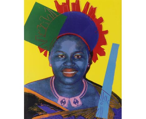   WARHOL, ANDY, naar ontwerp van,  Queen Ntombi Twala van Swaziland, zeefdruk 60 x 50 cm.        WARHOL, ANDY, naar ontwerp v