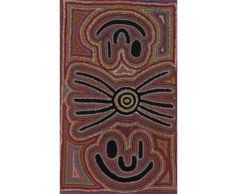   Onbekend, Jukurrpa, aboriginal art, doek 83 x 51 cm.        Unknown, Jukurrpa, aboriginal art, canvas 83 x 51 cm.      
