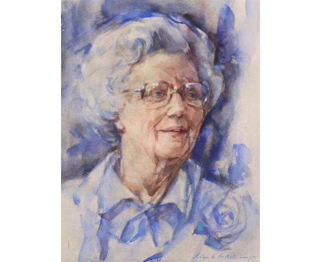   SCHRöDER, SIERK (1903-2002), ges. en gedat. 1979 r.o., portret van koningin Juliana, aquarel 35 x 27 cm.        Schröder, S