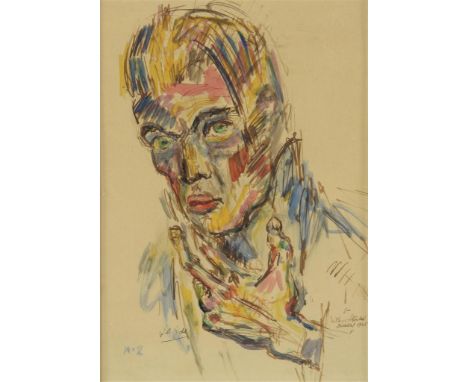   SOHL, WILL (1906-1969), ges. l.o., portret van Willem Stocké (Düsseldorf 1925), aquarel 47 x 32 cm.        Sohl, Will, sign