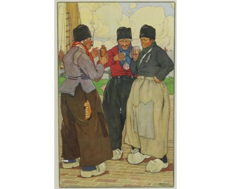   CASSIERS HENRY (1858-1944), ges. in druk, Volendammers met borrel, drukwerk 90 x 60 cm.        Cassiers, Henry, signed in p