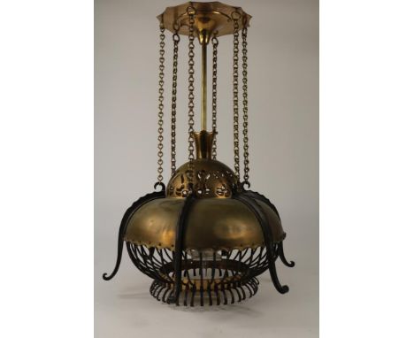   Koperen Art-Deco 1-lichts hanglamp, zgn. 'octopus', fabrikant:  Winkelman en v.d. Bijl, Nederland ca. 1920        Copper Ar