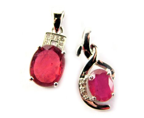 Two ruby and diamond pendants, each set in white metal stamped 925, one with certificate for Madagascan ruby and diamond, 1.7