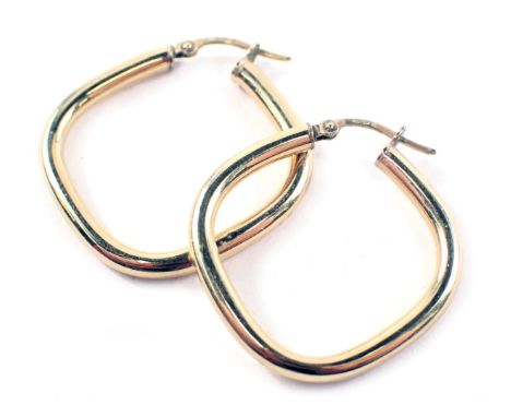 A pair of shaped square hoop earrings, yellow metal stamped 375, 2.3g. 