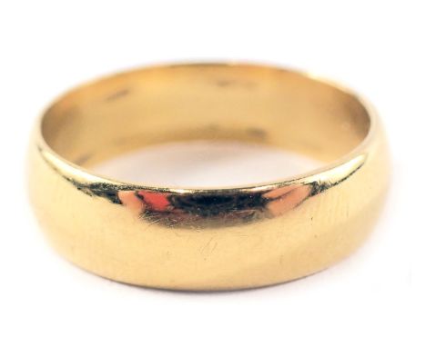 A 22ct gold wedding band, of plain design, ring size K½, 5.2g. 