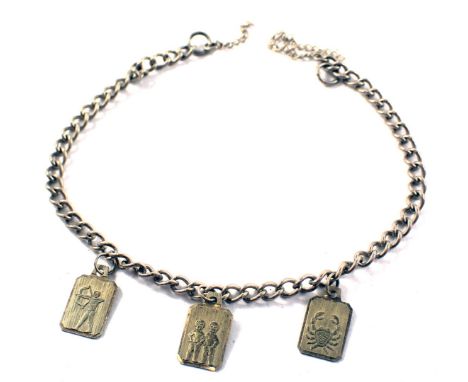 A curb link bracelet, with Egyptian panelled ingots, and safety chain, lacking clasp, 18cm long, yellow metal stamped 375, 5.