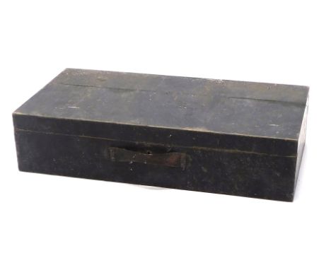 A black painted pine tool chest, containing a large quantity of woodworking tools to include saws, wooden planes, etc., the b