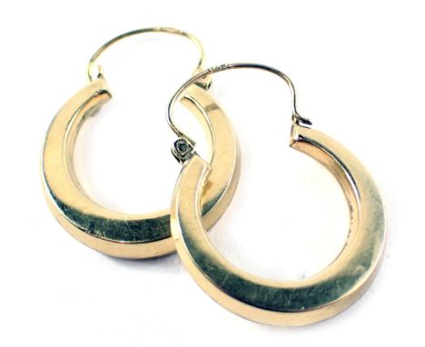 A pair of hoop earrings, of plain design, yellow metal stamped 375, 3g. 