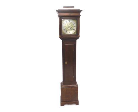 A 19thC longcase clock by Robert Watts of Stamford, the square dial with silvered chaptering and gilt pierced spandrels, eigh
