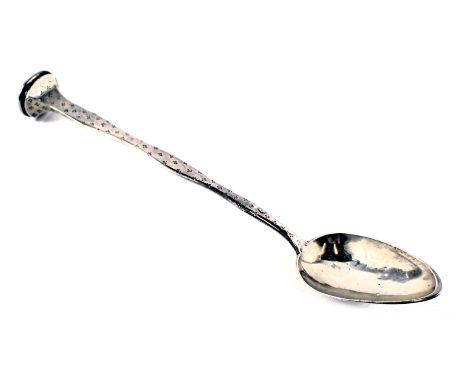 A 19thC French white metal apothecary spoon, with pestle to one end, makers mark for Philippe Berthier of Paris, 1.16oz, 19cm