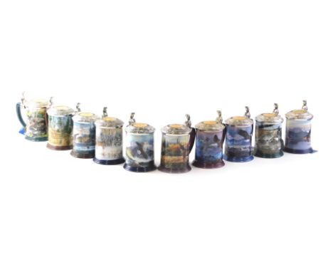 A set of ten Franklin Mint collectors tankards, each of differing form, to include Majestic Solitude, The Challenge of the Hu