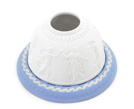 A Wedgwood blue and white Jasperware night light, the domed top decorated with maidens wearing flowing dresses, the base with
